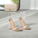 Cape Robbin Maria-2 Clear Chunky Block High Heels for Women, Transparent Strappy Open Toe Shoes Heels for Women - Nude Size 9