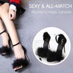 YIBLBOX Women's Feather Heels Open Toe Sandal Fluffy Fur High Heel Shoes Ankle Strap Stiletto Pump for Wedding Party Dance Evening