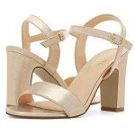 DREAM PAIRS Women's Chunky Heels Open Toe Ankle Strap High Block Comfy Dress Heel Sandals Pumps Shoes,Size 11,Gold,Gisela-1