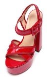 Eldof Women's High Heel Sandals Platform Ankle Strap Chunky Heels Comfortable Peep Toe Sexy Party Shoes Pumps Red US13