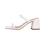 vivianly Women's Low Block Heels Sandal Square Open Toe Chunky High Heels Slip on Heeled Sandals Mules Slide for Party Wedding Dress Shoes White Size 6