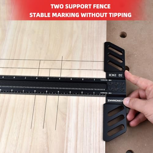 GOINGMAKE Woodworking T-Square 32 Inch Aluminum Alloy T Square Ruler 1/32" Hole Scrbing Guides Positioning Scribe Tool Precision Woodworking Ruler Scribing Tool for Carpenter Layout and Measuring