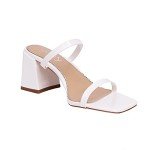 vivianly Women's Low Block Heels Sandal Square Open Toe Chunky High Heels Slip on Heeled Sandals Mules Slide for Party Wedding Dress Shoes White Size 6