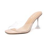 vivianly Womens Clear Heels Sandals Transparent Peep Toe Mules Backless Stiletto High Heels Slip on Heeled Slipper Dress Shoes size 10