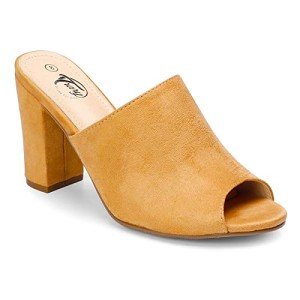 Trary Brown Heels for Women, Women's Chunky High Heels Open Toe Heels Sandals Slip on Mules Comfortable Casual Dressy Pumps Shoes Slingback Heels Sandals with Block Heels Size 11