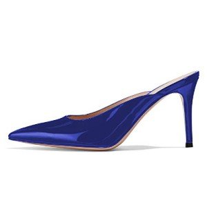 XYD Women High Heels Mules Pointed Toe Slip On Slide Sandals Fashion Dress Slipper Shoes Size 4 Royal Blue