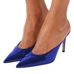 XYD Women High Heels Mules Pointed Toe Slip On Slide Sandals Fashion Dress Slipper Shoes Size 4 Royal Blue