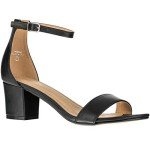 ILLUDE Women's Open Toe Ankle Strap Low Block Chunky Heels Sandals Party Dress Pumps Shoes (6.5, Black PU)