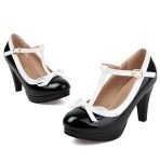 ForeMode Fashion Women T-Strap High Heels Bow Platform Round Toe Pumps Leather Summer Sweet Shoes (Black5, 9)