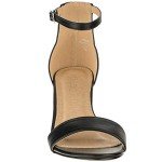 ILLUDE Women's Open Toe Ankle Strap Low Block Chunky Heels Sandals Party Dress Pumps Shoes (6.5, Black PU)