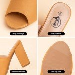 Trary Brown Heels for Women, Women's Chunky High Heels Open Toe Heels Sandals Slip on Mules Comfortable Casual Dressy Pumps Shoes Slingback Heels Sandals with Block Heels Size 11