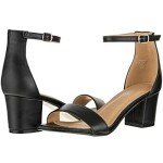 ILLUDE Women's Open Toe Ankle Strap Low Block Chunky Heels Sandals Party Dress Pumps Shoes (6.5, Black PU)