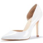 JENN ARDOR Stiletto High Heel Shoes for Women: Pointed, Closed Toe Classic Slip On Dress Pumps (9, White)