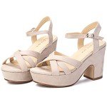 Jiu du Nude Sandals for Women Open Toe Strappy Sandals Heels Nude Wedge Shoes Size 6.5