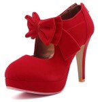 Mostrin Red High Heels for Women Closed Toe Platform Mary Jane Pumps with Bow Comfy Dress Shoes for Prom Size 9
