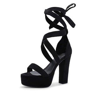 IDIFU IN5 Sabrina Black Heels Platform Heels Block Heels Chunky High Heeled Sandals for Women Sexy Ankle Strap Heels Wedding Party Dress Shoes Open Toe Heels(Black Strap 10)