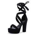 IDIFU IN5 Sabrina Black Heels Platform Heels Block Heels Chunky High Heeled Sandals for Women Sexy Ankle Strap Heels Wedding Party Dress Shoes Open Toe Heels(Black Strap 10)