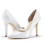 JENN ARDOR Stiletto High Heel Shoes for Women: Pointed, Closed Toe Classic Slip On Dress Pumps (9, White)