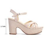 Jiu du Nude Sandals for Women Open Toe Strappy Sandals Heels Nude Wedge Shoes Size 6.5