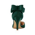 ERIJUNOR E1876B Wedding Evening Party Shoes Comfortable Mid Heels Pumps with Bow Knot Ankle Strap Wide Width Satin Shoes DarkGreen Size 7.5