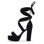 IDIFU IN5 Sabrina Black Heels Platform Heels Block Heels Chunky High Heeled Sandals for Women Sexy Ankle Strap Heels Wedding Party Dress Shoes Open Toe Heels(Black Strap 10)
