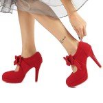 Mostrin Red High Heels for Women Closed Toe Platform Mary Jane Pumps with Bow Comfy Dress Shoes for Prom Size 9