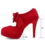 Mostrin Red High Heels for Women Closed Toe Platform Mary Jane Pumps with Bow Comfy Dress Shoes for Prom Size 9
