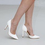 JENN ARDOR Stiletto High Heel Shoes for Women: Pointed, Closed Toe Classic Slip On Dress Pumps (9, White)