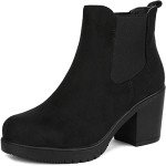 DREAM PAIRS Women's High Chunky Heel Chelsea Ankle Boots Slip On Elastic Fall Heeld Booties Shoes,Size 8.5,Black,FRE