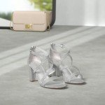 DREAM PAIRS Womens Open Toe Cross Strap High Chunky Block Dress Pump Heel Sandal, Silver/Glitter - 9 (Madison)