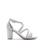 DREAM PAIRS Womens Open Toe Cross Strap High Chunky Block Dress Pump Heel Sandal, Silver/Glitter - 9 (Madison)