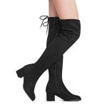 DREAM PAIRS Women's Laurence Over The Knee Thigh High Chunky Heel Boots Long Stretch Sexy Fall Boots Size 9.5, Black Pu,Size 7.5,Black,Laurence