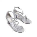 DREAM PAIRS Womens Open Toe Cross Strap High Chunky Block Dress Pump Heel Sandal, Silver/Glitter - 9 (Madison)