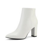 DREAM PAIRS Women's Chunky Heel Ankle Booties Pointed Toe Short Boots,Size 8.5,White/Pu-1,SIANNA-1