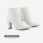 DREAM PAIRS Women's Chunky Heel Ankle Booties Pointed Toe Short Boots,Size 8.5,White/Pu-1,SIANNA-1