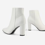 DREAM PAIRS Women's Chunky Heel Ankle Booties Pointed Toe Short Boots,Size 8.5,White/Pu-1,SIANNA-1