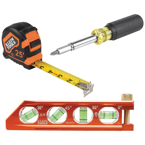 Klein Tools 80040 Layout Tool Kit with Tape Measure, Magnetic Torpedo Level and Magnetic Multi-Bit Screwdriver, 3-Piece