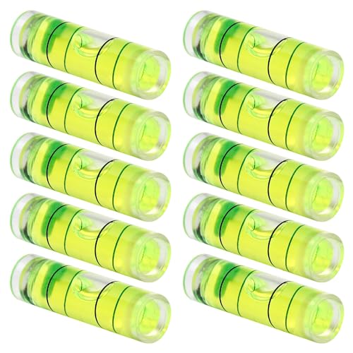 Hegebeck 10Pcs Small Cylindrical Bubble Spirit Level Vials, 9.5×34 mm/ 0.37×1.34 inch PMMA Frame Mural Hanging Measuring Instruments Layout Tools