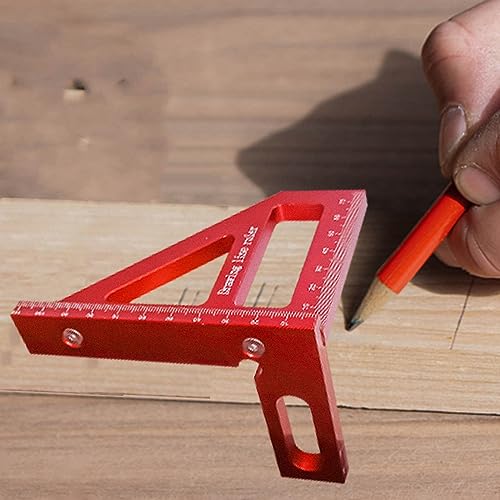 3D Woodworking Square Protractor, 45/90 Degree Carpenter Square Aluminum Miter Woodworking Ruler, Triangle Ruler Scriber, High Precision Layout Multipurpose Measuring Tool for Engineer Carpenter (Red)