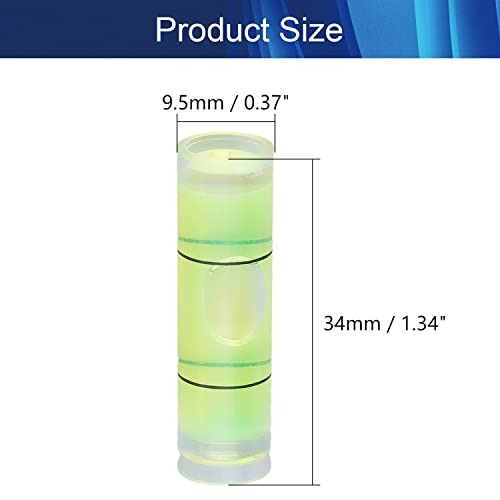 Hegebeck 10Pcs Small Cylindrical Bubble Spirit Level Vials, 9.5×34 mm/ 0.37×1.34 inch PMMA Frame Mural Hanging Measuring Instruments Layout Tools