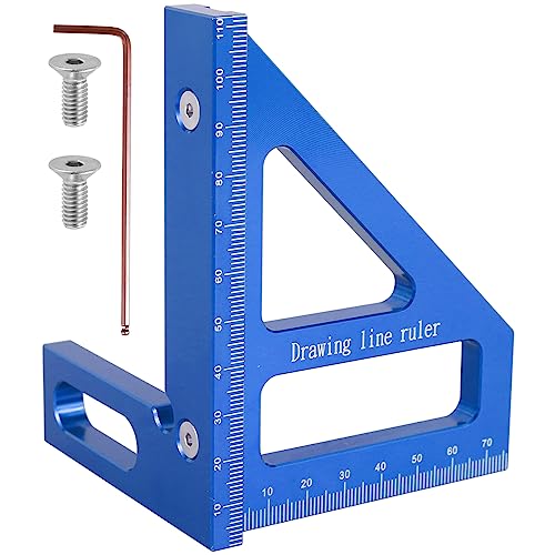 Woodworking Square Protractor, 3D Multi-angle Measuring Ruler, 45/90° Aluminum Alloy Woodworking Ruler,Miter Triangle Ruler,Precise Protractor Angle Finder,Layout Measuring Tool for Carpenter (Blue A)