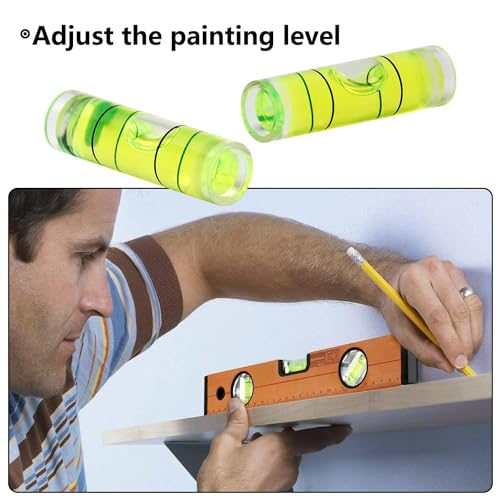 Hegebeck 10Pcs Small Cylindrical Bubble Spirit Level Vials, 9.5×34 mm/ 0.37×1.34 inch PMMA Frame Mural Hanging Measuring Instruments Layout Tools