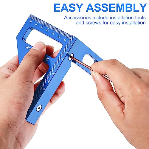 Woodworking Square Protractor, 3D Multi-angle Measuring Ruler, 45/90° Aluminum Alloy Woodworking Ruler,Miter Triangle Ruler,Precise Protractor Angle Finder,Layout Measuring Tool for Carpenter (Blue A)