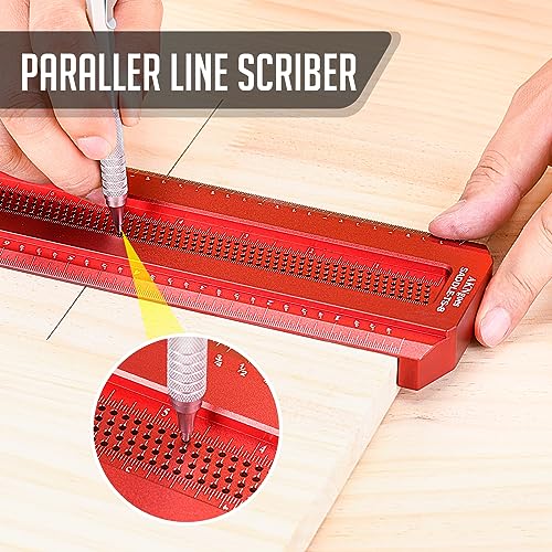 AKNgoes Woodworking Scriber Saddle T-Square Ruler 8in, for Carpenter Work, Layout and Measuring Tools