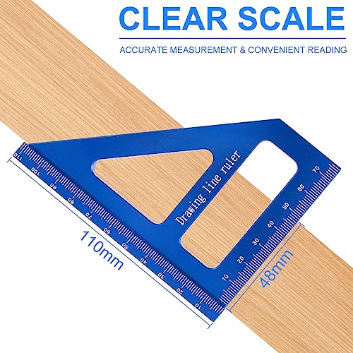 Woodworking Square Protractor, 3D Multi-angle Measuring Ruler, 45/90° Aluminum Alloy Woodworking Ruler,Miter Triangle Ruler,Precise Protractor Angle Finder,Layout Measuring Tool for Carpenter (Blue A)