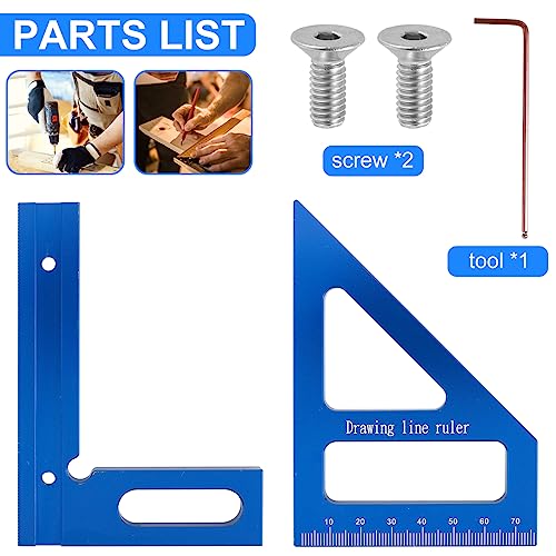 Woodworking Square Protractor, 3D Multi-angle Measuring Ruler, 45/90° Aluminum Alloy Woodworking Ruler,Miter Triangle Ruler,Precise Protractor Angle Finder,Layout Measuring Tool for Carpenter (Blue A)