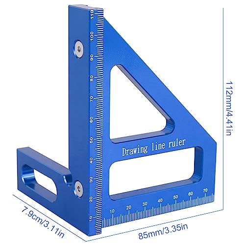 Woodworking Square Protractor, 3D Multi-angle Measuring Ruler, 45/90° Aluminum Alloy Woodworking Ruler,Miter Triangle Ruler,Precise Protractor Angle Finder,Layout Measuring Tool for Carpenter (Blue A)