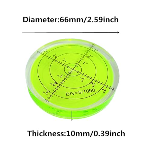 WOYISEPG Circular Bubble Spirit Levels 66x10mm Degree Marked Surface Round Spirit Level Measuring Instruments Layout Tools (66mm, Non-Sticky)