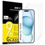 NEW'C 3 Pack Designed for iPhone 16, iPhone 15, iPhone 15 Pro (6.1 inches) Screen Protector Tempered Glass,Case Friendly Ultra Resistant