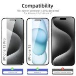 NEW'C 3 Pack Designed for iPhone 16, iPhone 15, iPhone 15 Pro (6.1 inches) Screen Protector Tempered Glass,Case Friendly Ultra Resistant
